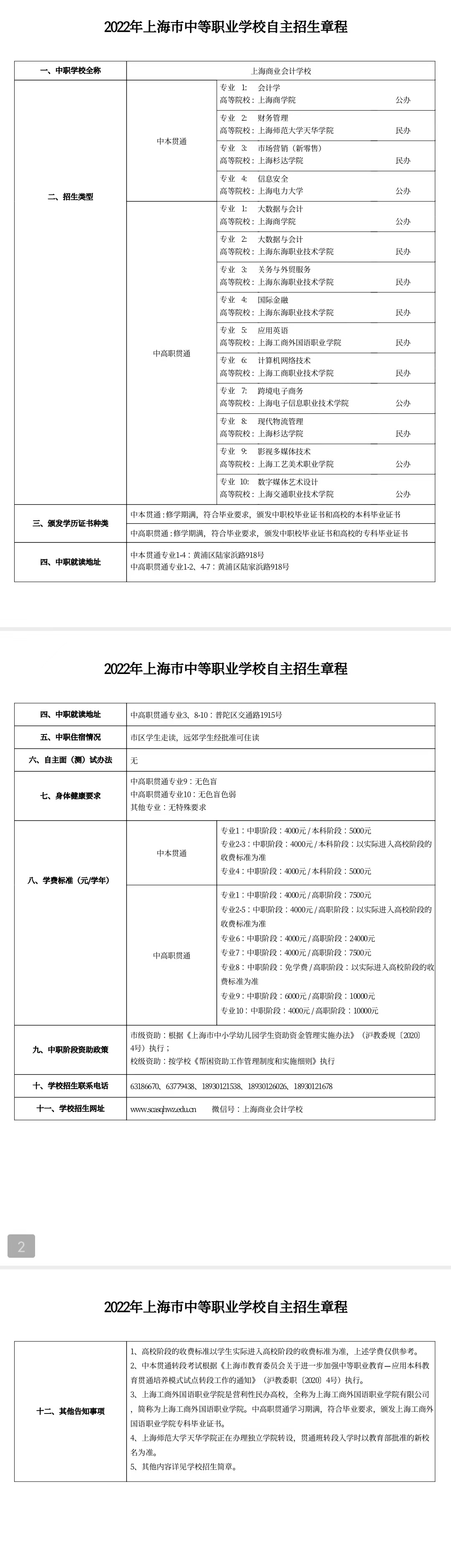 2022年上海商業(yè)會計學校自主招生章程