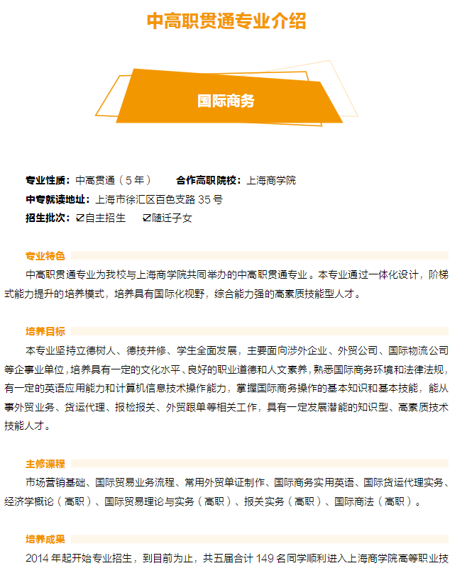 2023年上海市工商外國語學(xué)校中高職貫通招生專業(yè)